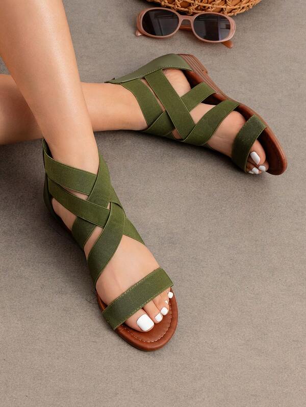 Women's Elastic Ankle Strap Low Wedges Sandals Casual Dressy Summer Flat Sandals Cute Gladiator Shoes